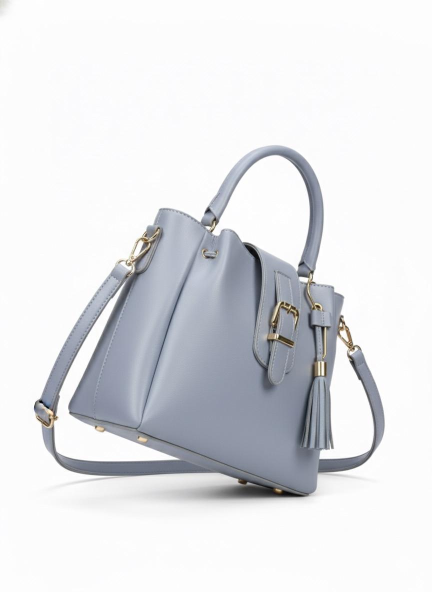 Elegant Pastel Blue Buckle Detail Handbag - Image 3